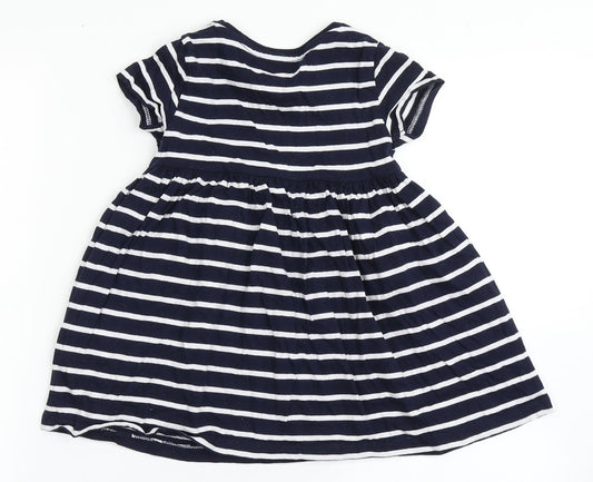 F&F Girls Blue Striped Cotton T-Shirt Dress  Size 2-3 Years  Round Neck Pullover - Bunny Rabbit