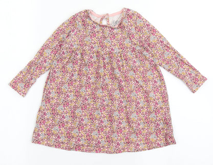 F&F Girls Pink Floral Cotton T-Shirt Dress  Size 12-18 Months  Round Neck Pullover