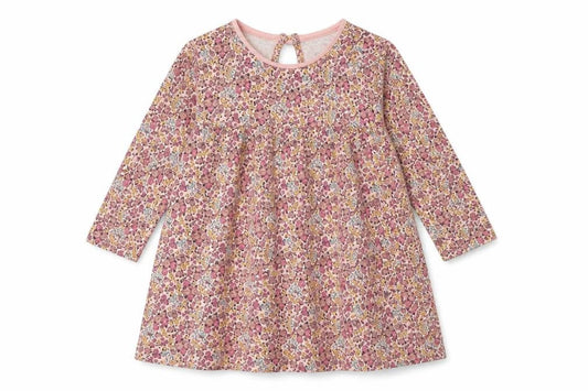F&F Girls Pink Floral Cotton T-Shirt Dress  Size 12-18 Months  Round Neck Pullover