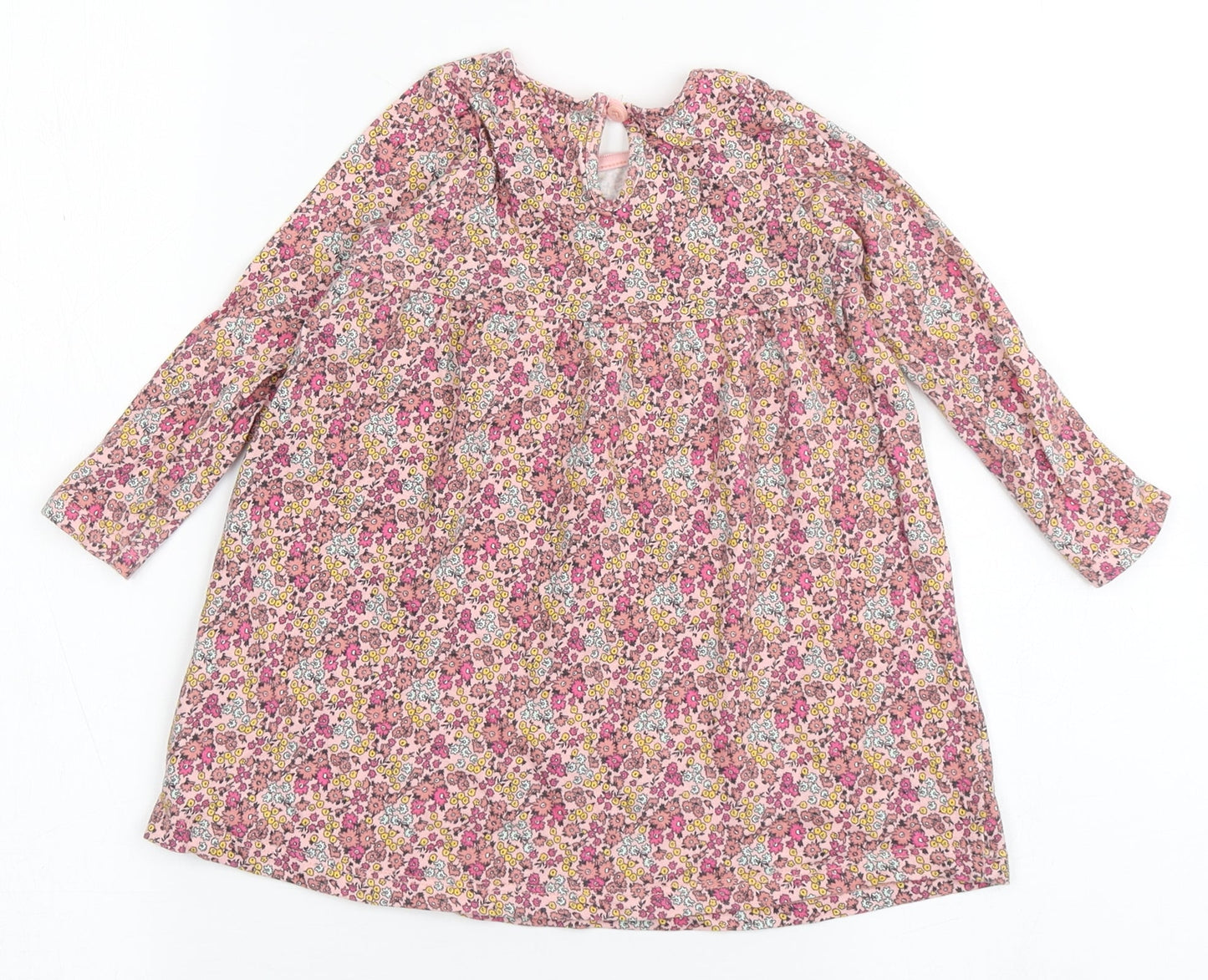 F&F Girls Pink Floral Cotton T-Shirt Dress  Size 12-18 Months  Round Neck Pullover