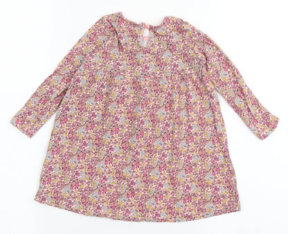 F&F Girls Pink Floral Cotton T-Shirt Dress  Size 12-18 Months  Round Neck Pullover
