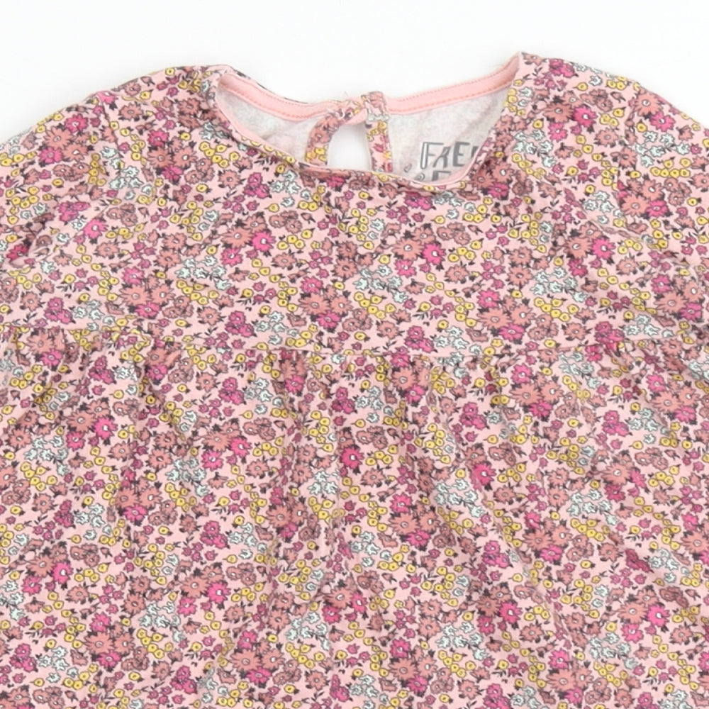 F&F Girls Pink Floral Cotton T-Shirt Dress  Size 12-18 Months  Round Neck Pullover
