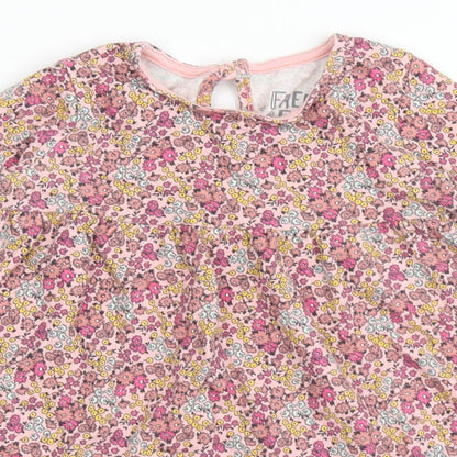 F&F Girls Pink Floral Cotton T-Shirt Dress  Size 12-18 Months  Round Neck Pullover