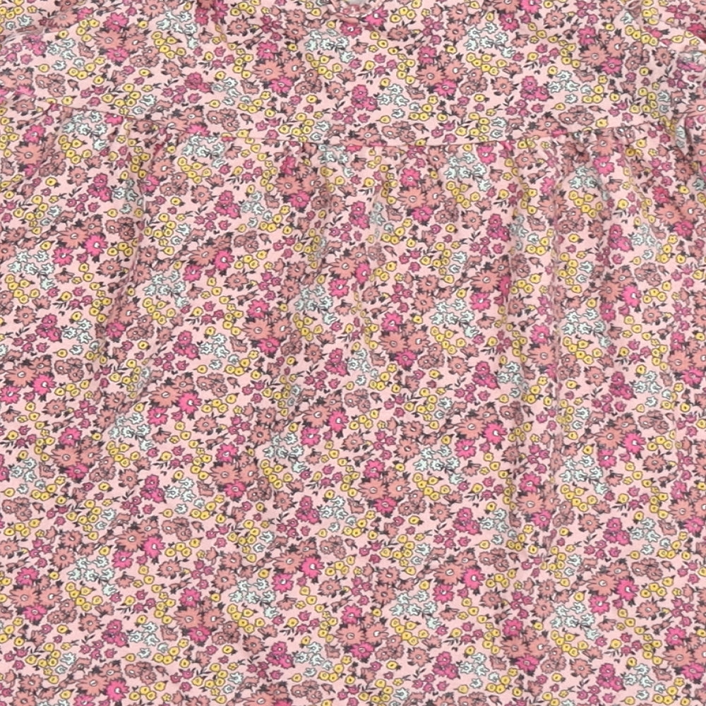 F&F Girls Pink Floral Cotton T-Shirt Dress  Size 12-18 Months  Round Neck Pullover
