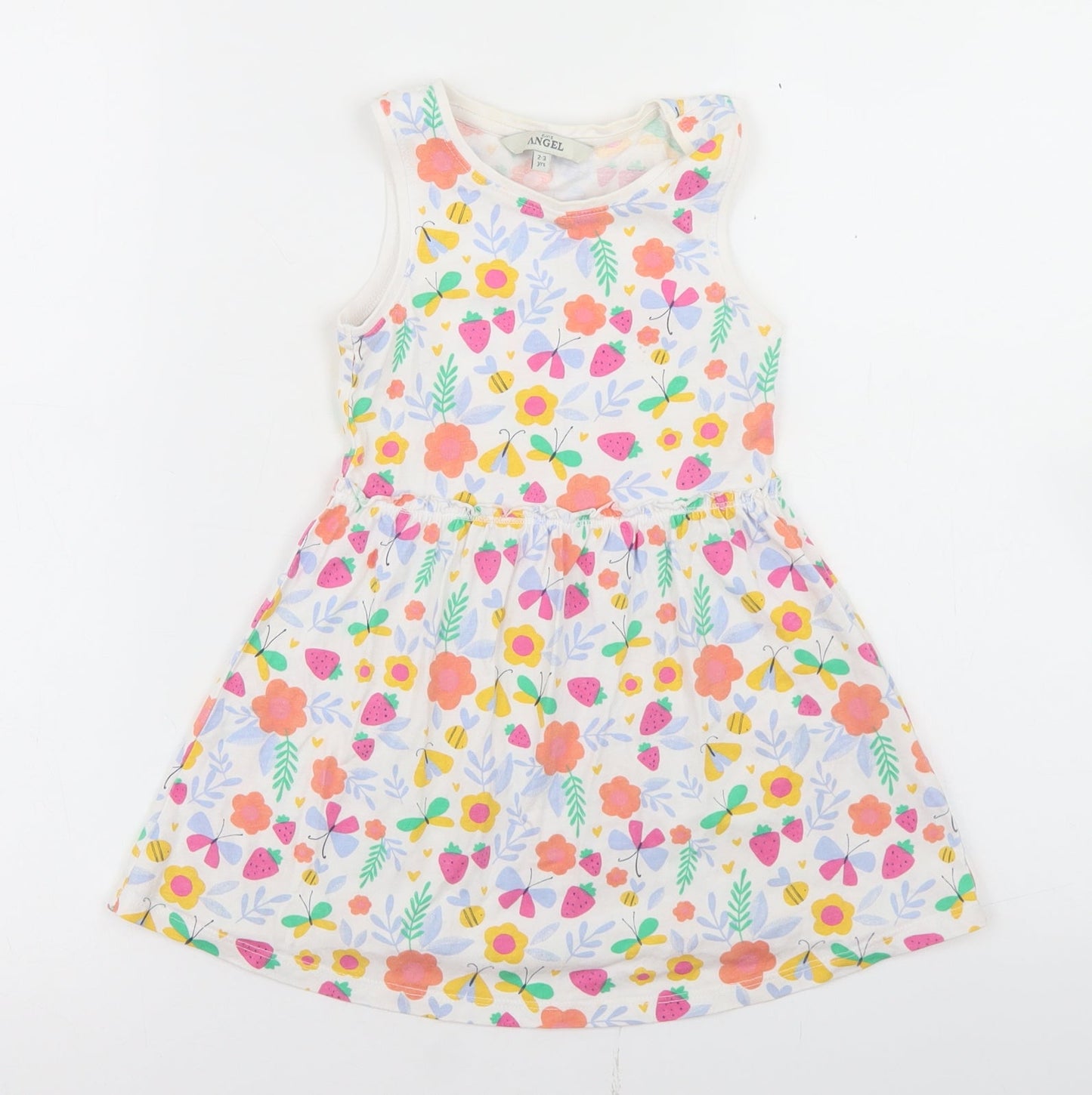 E-vie Angel Girls White Floral Cotton Skater Dress  Size 2-3 Years  Crew Neck
