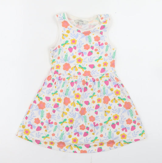 E-vie Angel Girls White Floral Cotton Skater Dress  Size 2-3 Years  Crew Neck