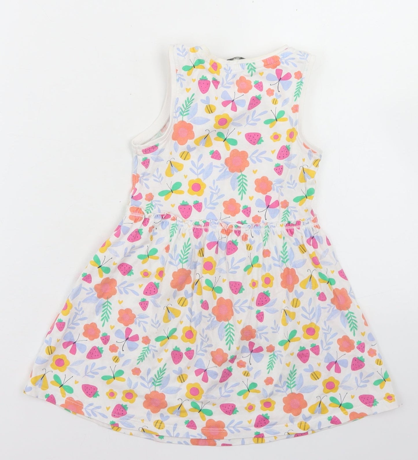 E-vie Angel Girls White Floral Cotton Skater Dress  Size 2-3 Years  Crew Neck