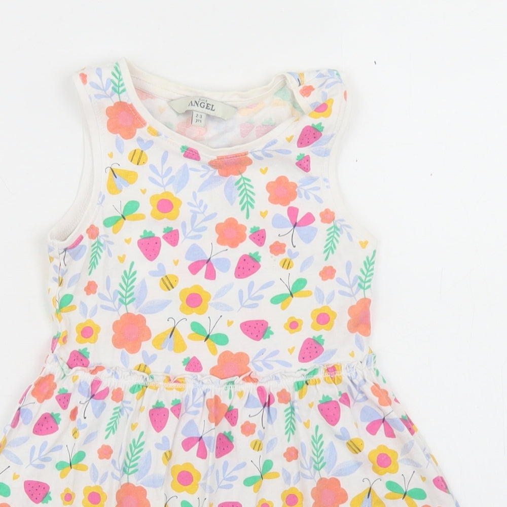 E-vie Angel Girls White Floral Cotton Skater Dress  Size 2-3 Years  Crew Neck