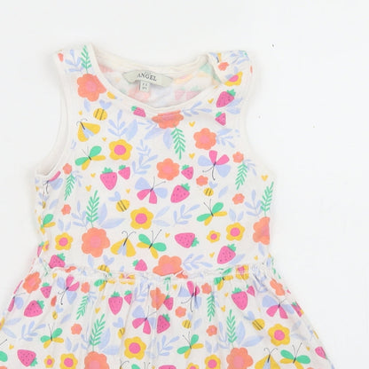 E-vie Angel Girls White Floral Cotton Skater Dress  Size 2-3 Years  Crew Neck