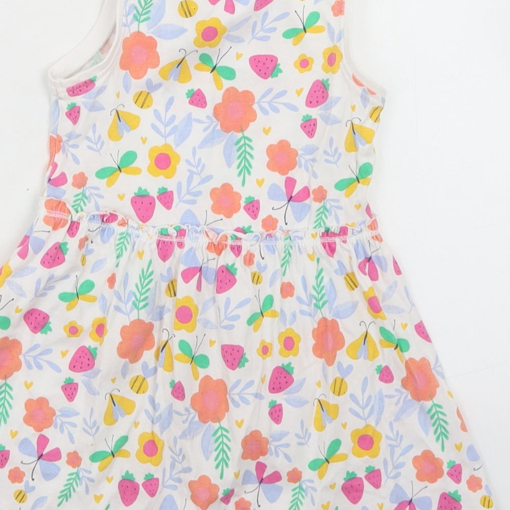 E-vie Angel Girls White Floral Cotton Skater Dress  Size 2-3 Years  Crew Neck