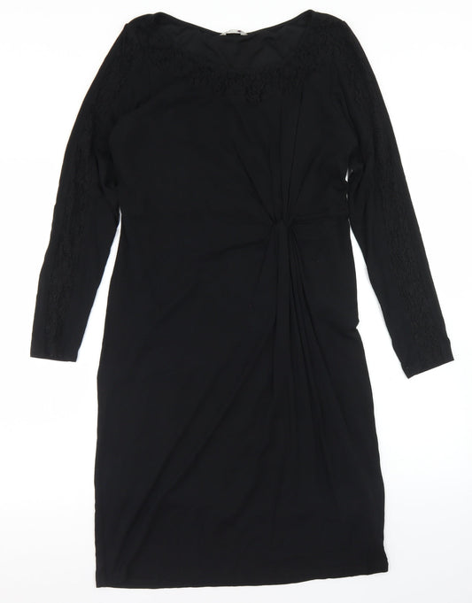 Per Una Womens Black  Viscose Sheath  Size 12  Round Neck  - Lace Trime