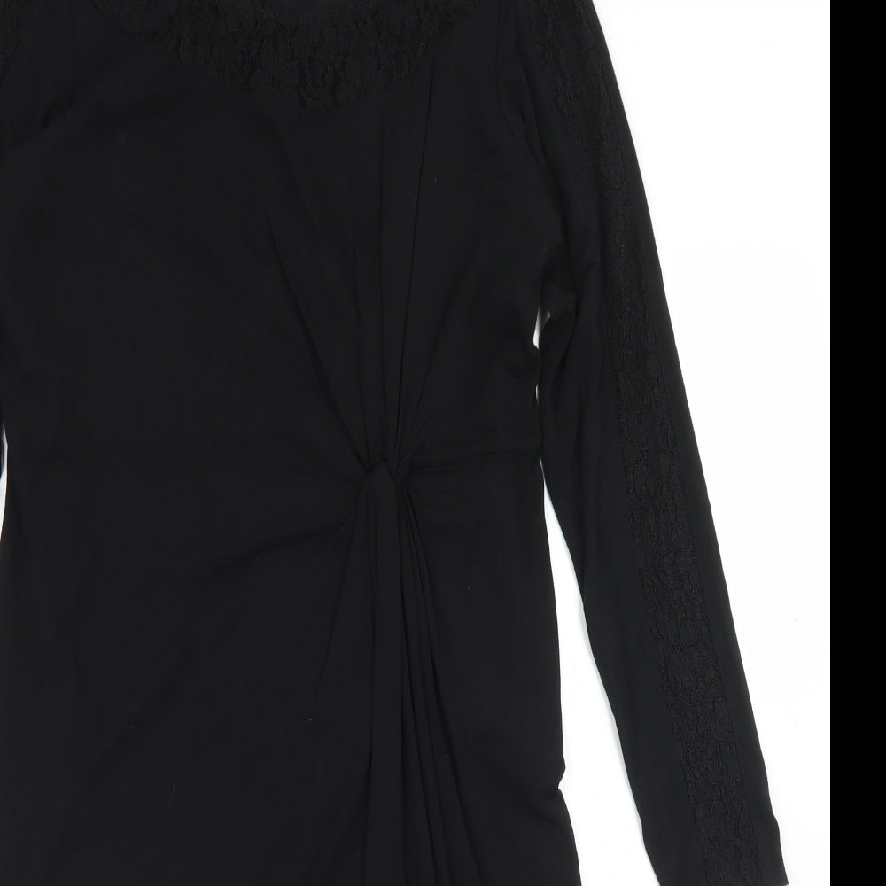 Per Una Womens Black  Viscose Sheath  Size 12  Round Neck  - Lace Trime