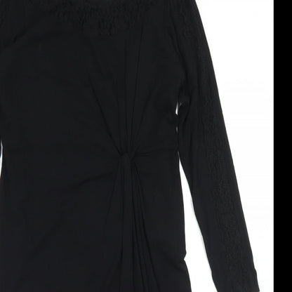 Per Una Womens Black  Viscose Sheath  Size 12  Round Neck  - Lace Trime
