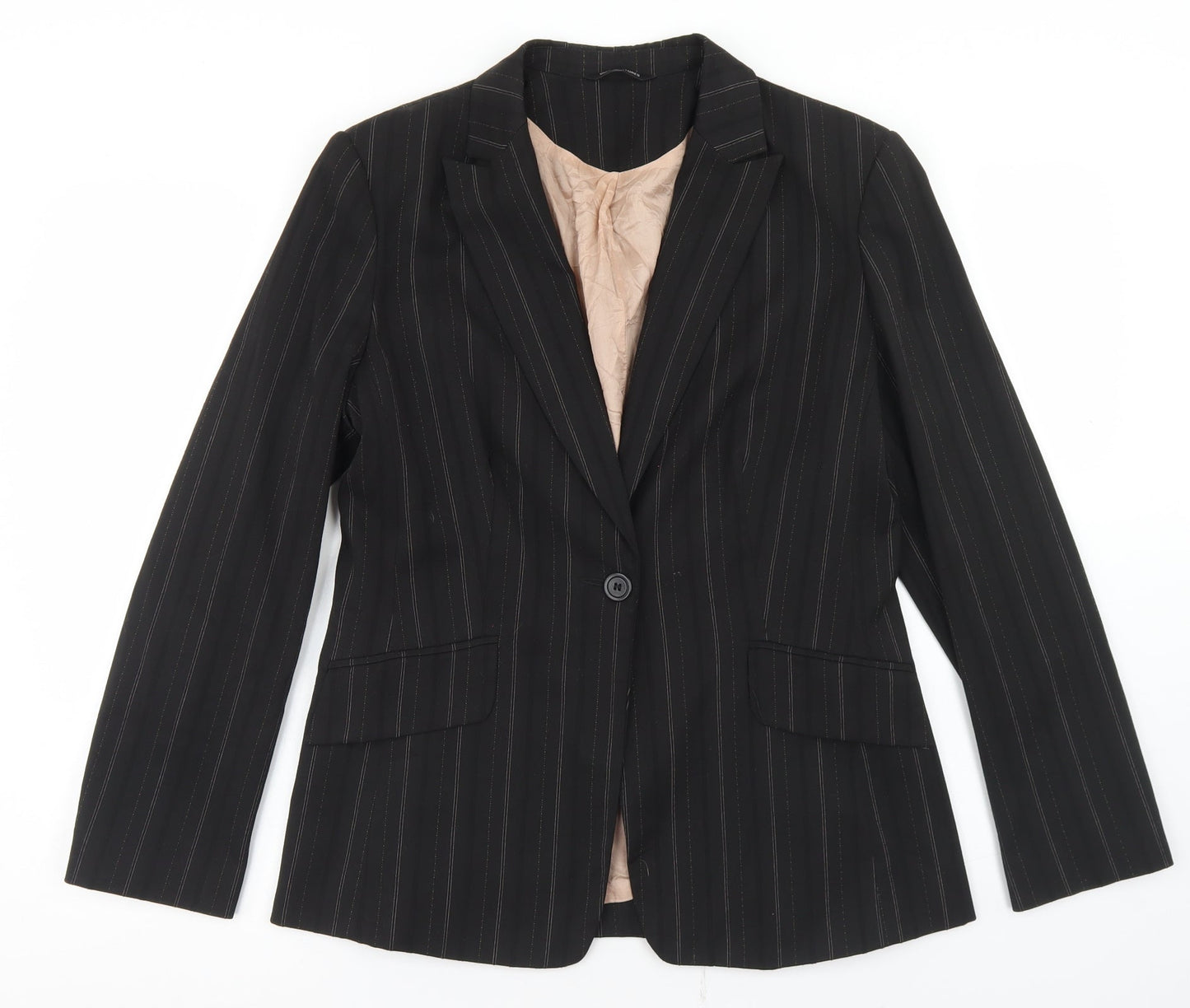 Dunnes Stores Womens Black Striped Polyester Jacket Blazer Size 14