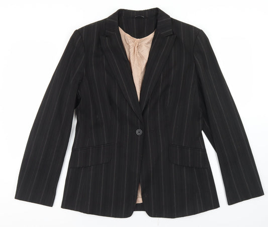 Dunnes Stores Womens Black Striped Polyester Jacket Blazer Size 14