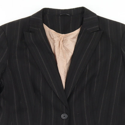 Dunnes Stores Womens Black Striped Polyester Jacket Blazer Size 14