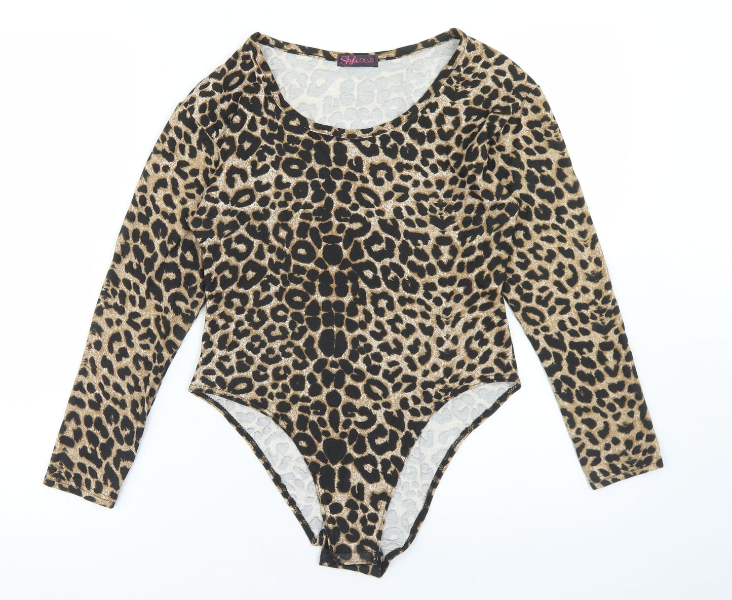 Styleplus Womens Brown Animal Print Viscose Bodysuit One-Piece Size M  Snap