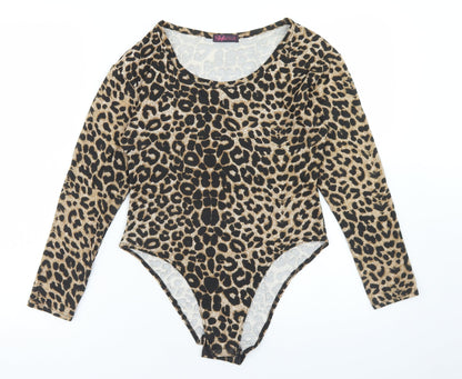 Styleplus Womens Brown Animal Print Viscose Bodysuit One-Piece Size M  Snap