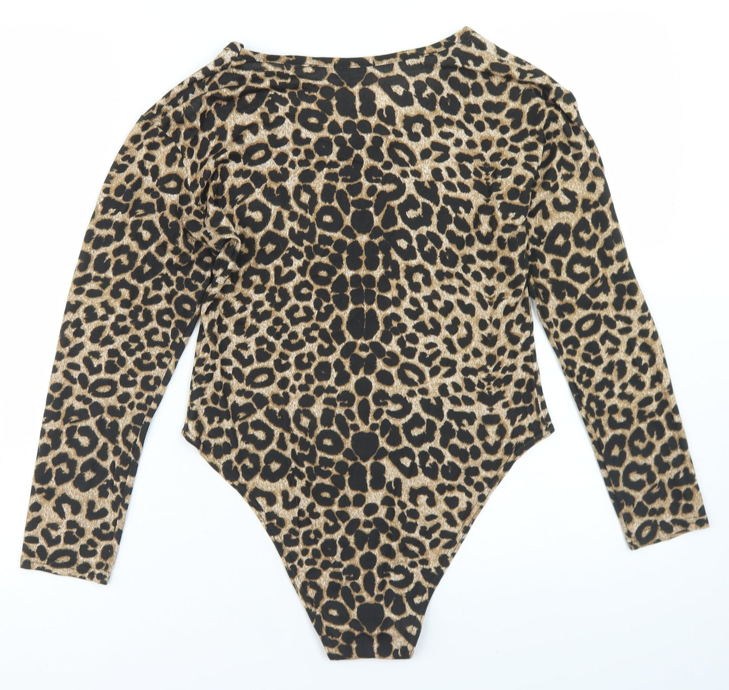 Styleplus Womens Brown Animal Print Viscose Bodysuit One-Piece Size M  Snap