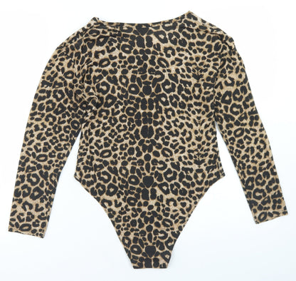 Styleplus Womens Brown Animal Print Viscose Bodysuit One-Piece Size M  Snap