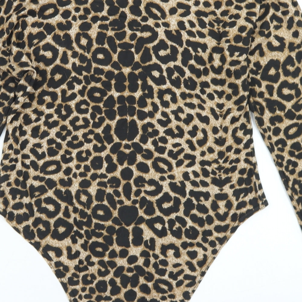 Styleplus Womens Brown Animal Print Viscose Bodysuit One-Piece Size M  Snap