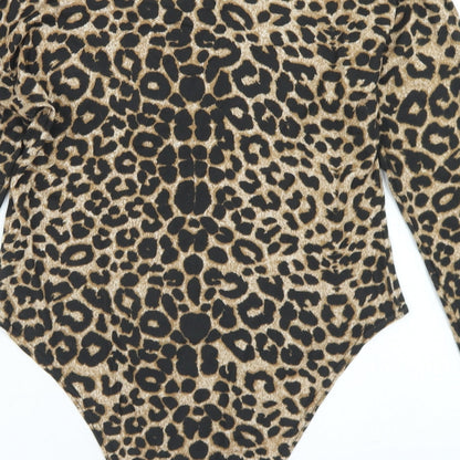 Styleplus Womens Brown Animal Print Viscose Bodysuit One-Piece Size M  Snap