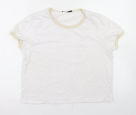 Boohoo Womens White  Cotton Cropped T-Shirt Size 16 Crew Neck