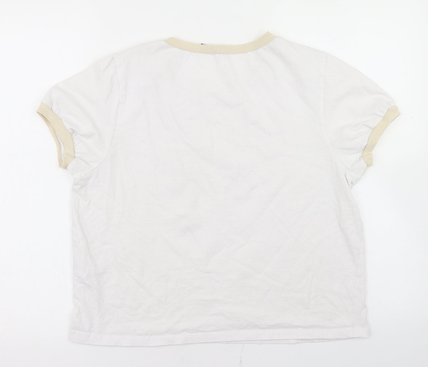 Boohoo Womens White  Cotton Cropped T-Shirt Size 16 Crew Neck