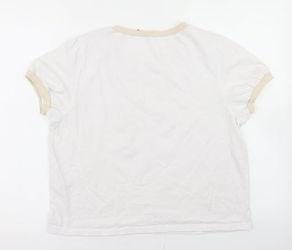 Boohoo Womens White  Cotton Cropped T-Shirt Size 16 Crew Neck