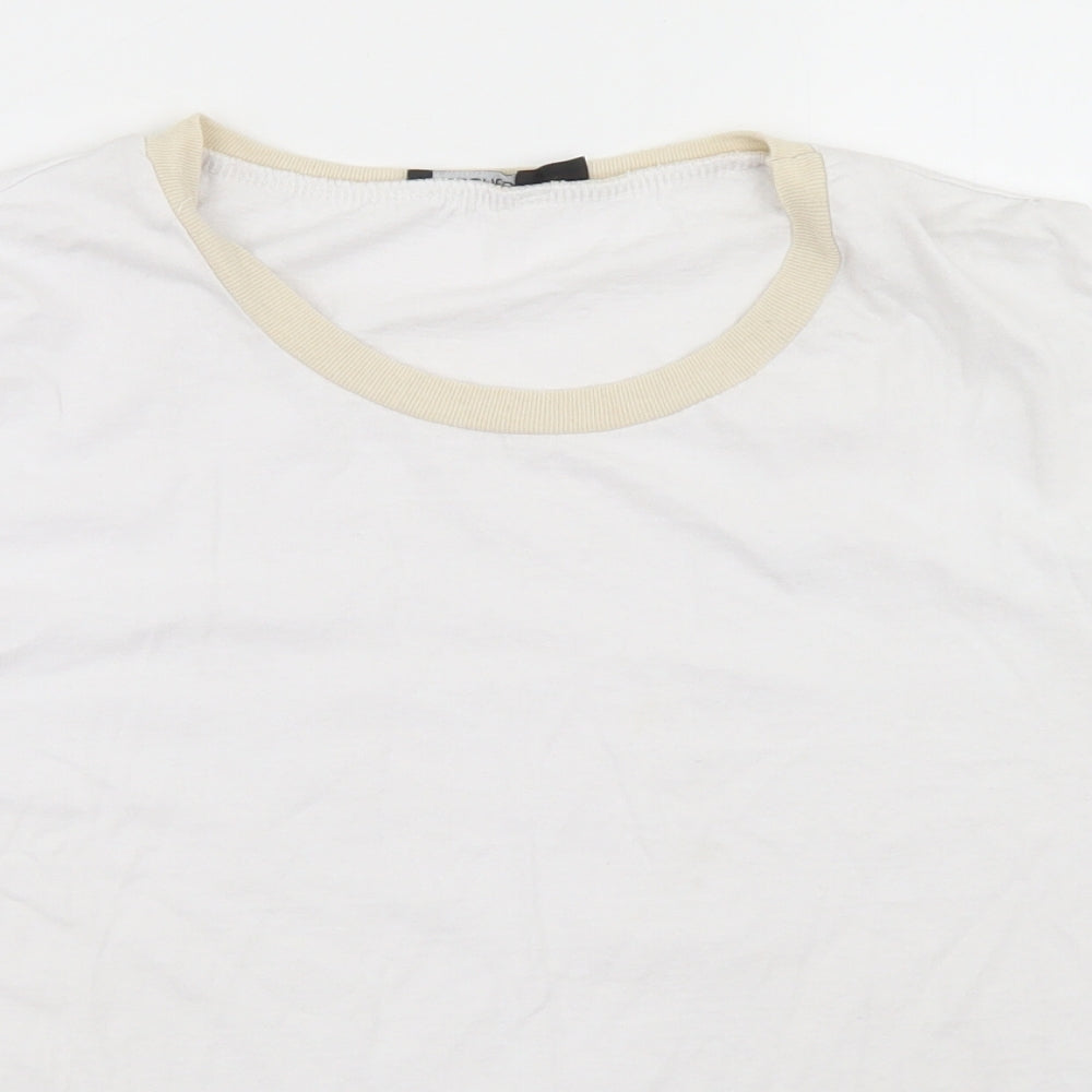 Boohoo Womens White  Cotton Cropped T-Shirt Size 16 Crew Neck