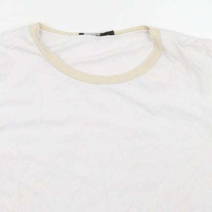Boohoo Womens White  Cotton Cropped T-Shirt Size 16 Crew Neck