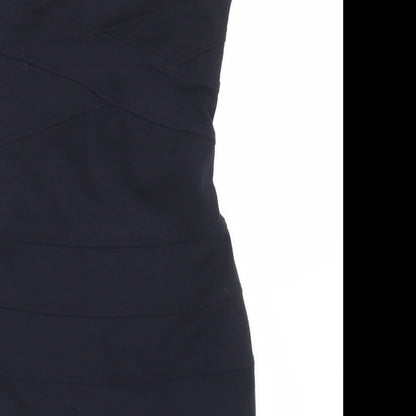 Topshop Womens Blue Colourblock Polyester Bodycon  Size 10  One Shoulder Zip