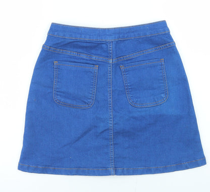 Parisian Collection Womens Blue  Cotton A-Line Skirt Size 10   Button