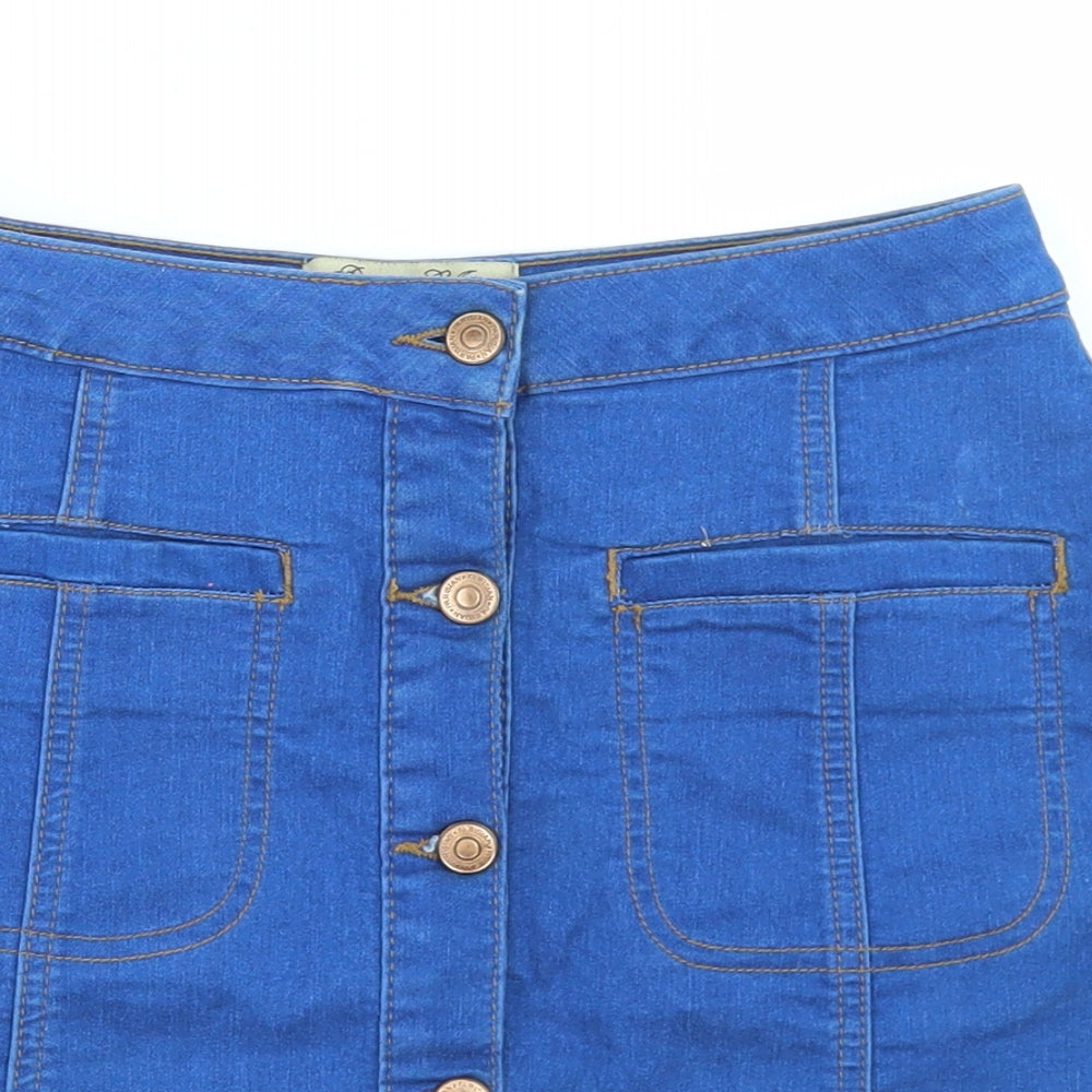 Parisian Collection Womens Blue  Cotton A-Line Skirt Size 10   Button
