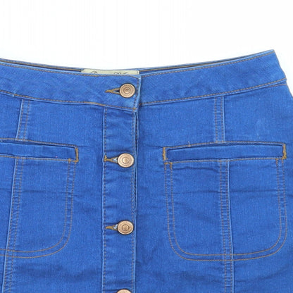 Parisian Collection Womens Blue  Cotton A-Line Skirt Size 10   Button