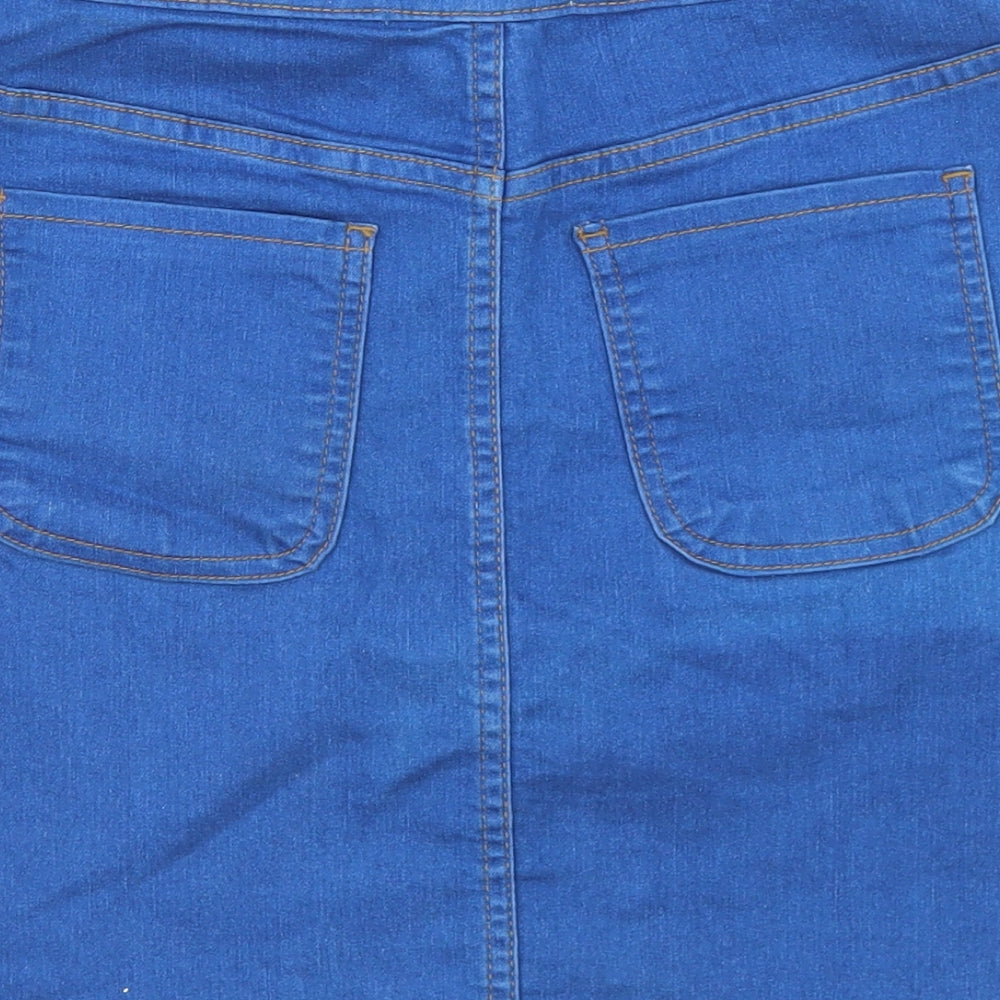 Parisian Collection Womens Blue  Cotton A-Line Skirt Size 10   Button