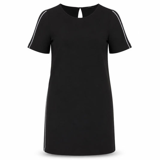Front view of Only women’s black polyester pencil dress, size UK 10, round neck button