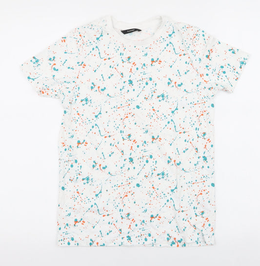 George Boys White  100% Cotton Jersey T-Shirt Size 10-11 Years Round Neck Pullover - Paint splat