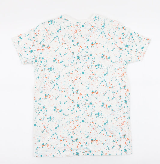 George Boys White  100% Cotton Jersey T-Shirt Size 10-11 Years Round Neck Pullover - Paint splat