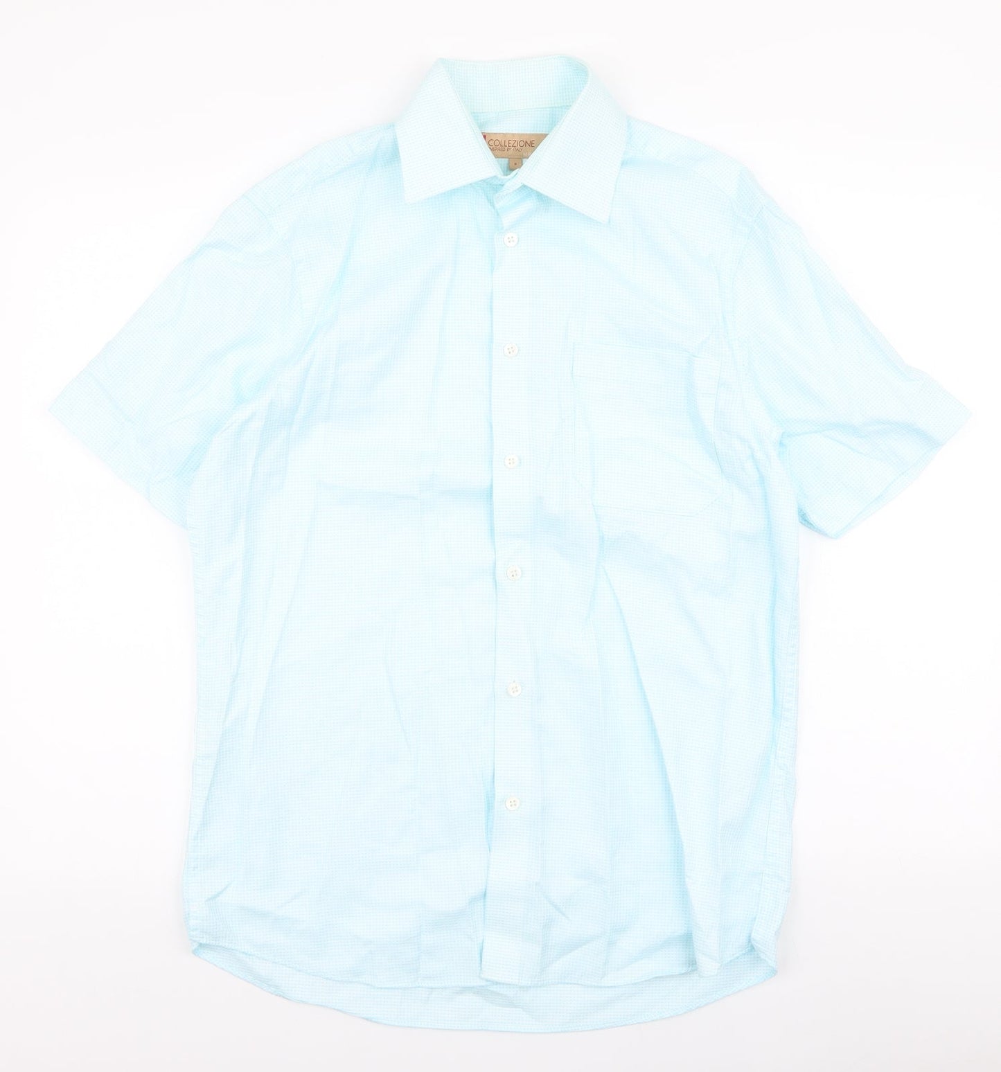 Mens UK Size S Collezione Blue  Button-Up Short Sleeve Casual Shirt