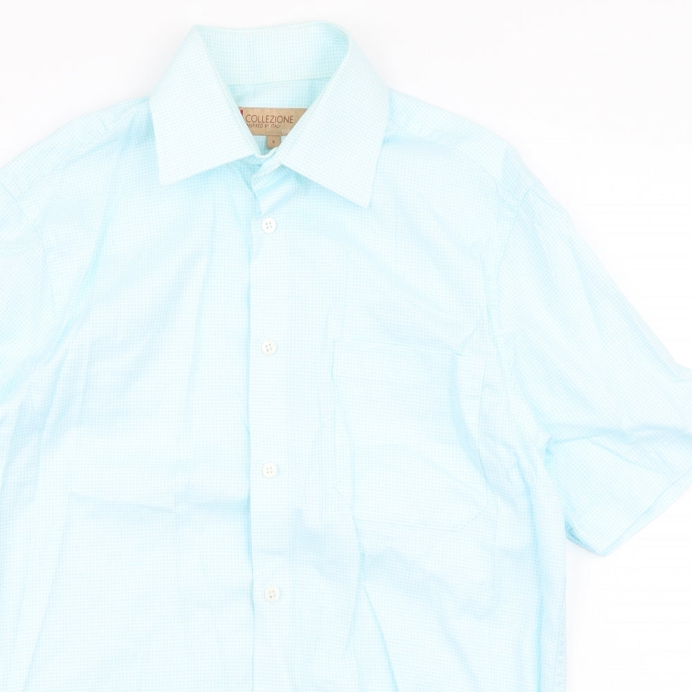 Mens UK Size S Collezione Blue  Button-Up Short Sleeve Casual Shirt