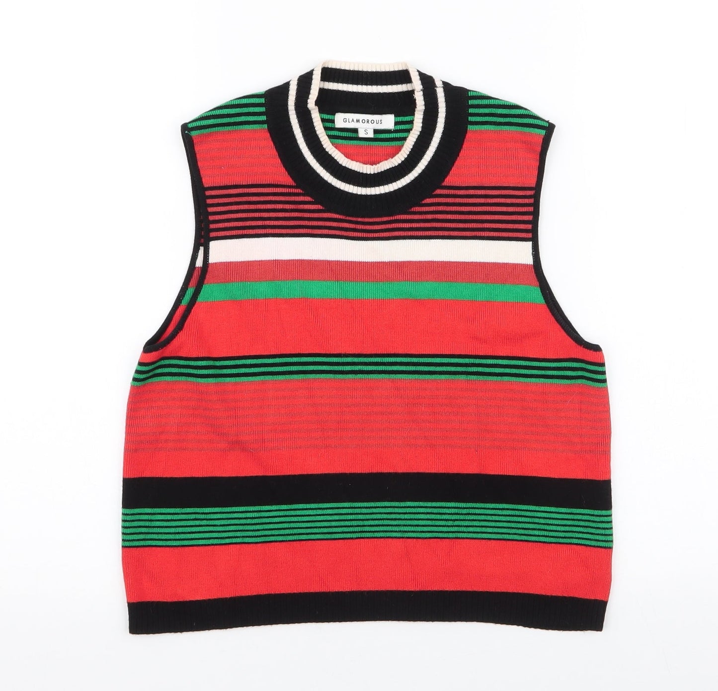 Glamorous Womens Multicoloured Striped Viscose Cropped Tank Size S High Neck