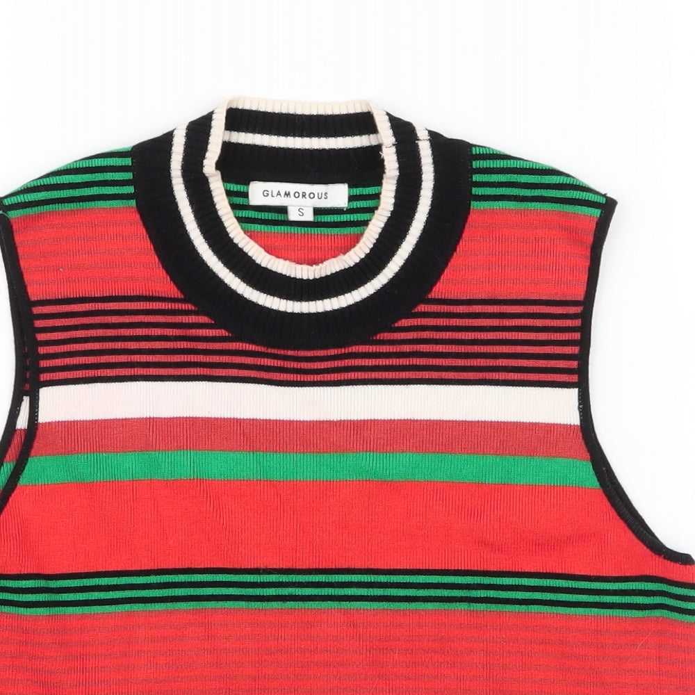 Glamorous Womens Multicoloured Striped Viscose Cropped Tank Size S High Neck