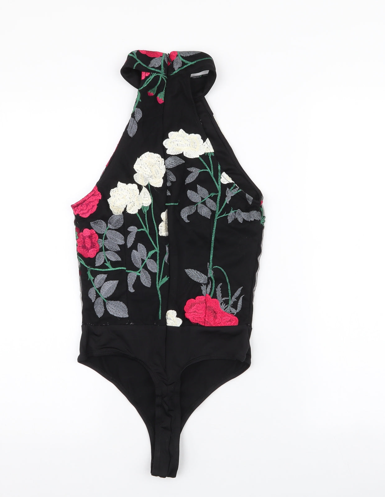 Girl in mind Womens Black Floral 100% Polyester Bodysuit One-Piece Size 8  Snap