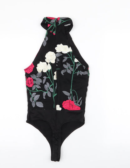 Girl in mind Womens Black Floral 100% Polyester Bodysuit One-Piece Size 8  Snap