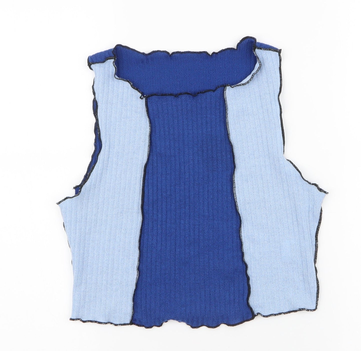 SheIn Womens Blue Striped Polyester Cropped Tank Size M Round Neck