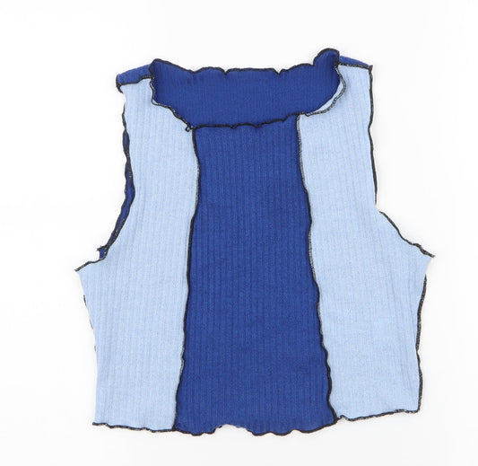 SheIn Womens Blue Striped Polyester Cropped Tank Size M Round Neck