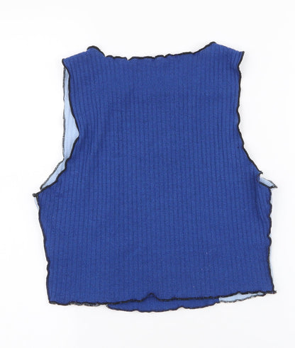 SheIn Womens Blue Striped Polyester Cropped Tank Size M Round Neck