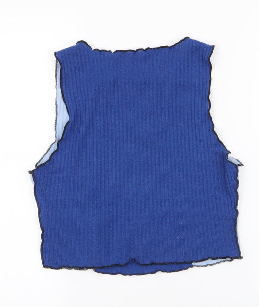 SheIn Womens Blue Striped Polyester Cropped Tank Size M Round Neck