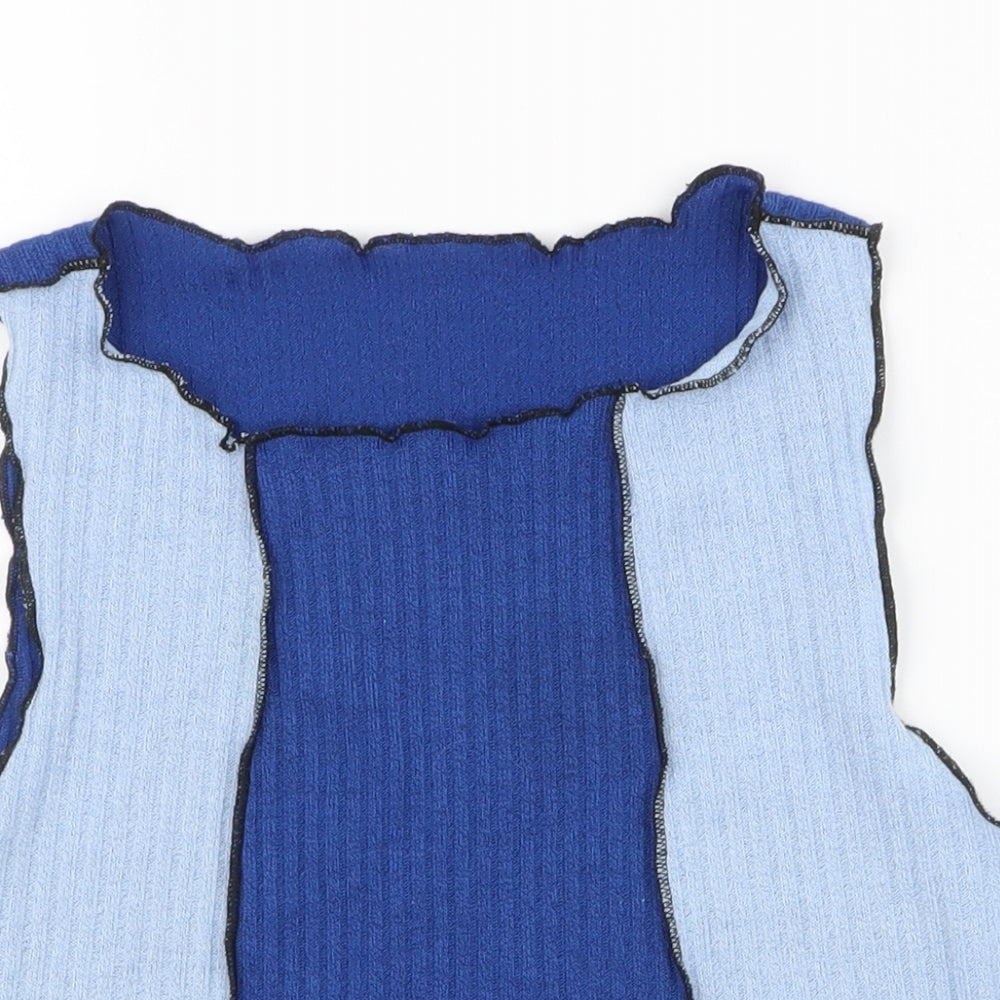 SheIn Womens Blue Striped Polyester Cropped Tank Size M Round Neck